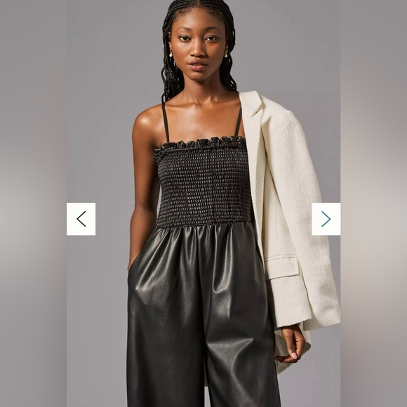 By Anthropologie Faux Leather Balloon Jumpsuit - Picture 2 of 8